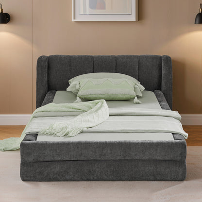 Einzelbett 90x200 cm, hautfreundlicher Chenille Stoff, komfortables Rückenlehne, auch als Kinderbett geeignet, Dark Gray (ohne Matratze)