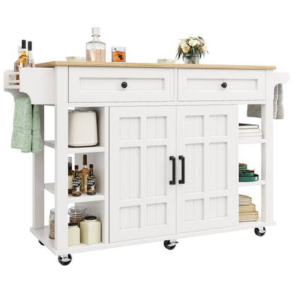Kücheninsel mit herausnehmbaren Trennwänden, Speisewagen mit Arbeitsplatte, Buffetschrank, Speisewagen mit Holzmaserung, Handtuchhalter beidseitig mit Rollen, weiß