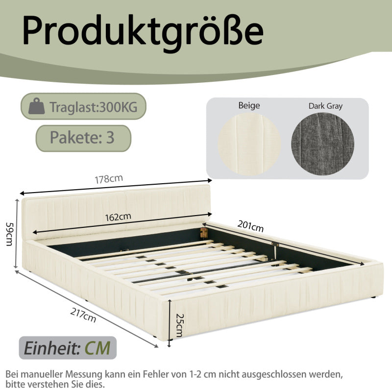 Doppelbett 160*200cm, mit Samtweichem Chenille-Bezug, Aus Ökologischem Eukalyptusholz und Stabiler Eisenrahmen, Beige (ohne Matratze)