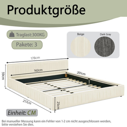 Doppelbett 160*200cm, mit Samtweichem Chenille-Bezug, Aus Ökologischem Eukalyptusholz und Stabiler Eisenrahmen, Beige (ohne Matratze)
