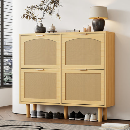 Schuhschrank mit 4 Klappschubladen, Schuhregal für Flur, Schlafzimmer, Wohnung,Holzmöbel, Landhausstil