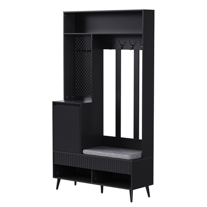 Garderoben-set, Wandgarderobe, Flurgarderobe Set mit Schuhbank, Schwarz,100 Lx35Bx180H cm
