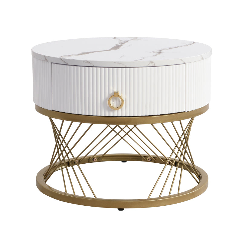 Eleganter zusammensetzbarer Couchtisch: Marmoroptik, Golddekor, Beistelltisch mit Schubladen – 2er-Set