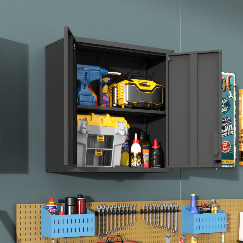 Metall-Wandschrank mit Türverschluss & Ablage - Robust, Umweltfreundlich, Ideal für Garage, Werkstatt & Büro - Ohne Holz, Kein Formaldehyd, Haustier- & Familiegeeignet, H77 cm × B75 cm × T30 cm