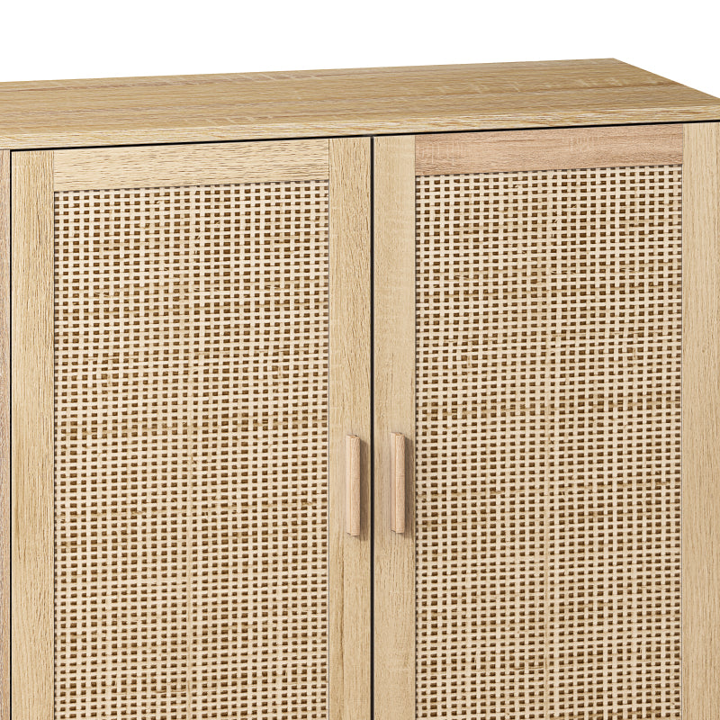 158CM Elegant and Functional 4-Door Rattan Decorative Storage Cabinet,for Bedroom,Living Room,Office;158CM Eleganter und funktioneller 4-türiger Rattan Schrank für Schlafzimmer, Wohnzimm