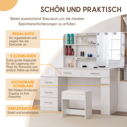 Schminktisch Frisiertisch Kosmetiktisch mit Spiegel Schublade LED Beleuchtung
