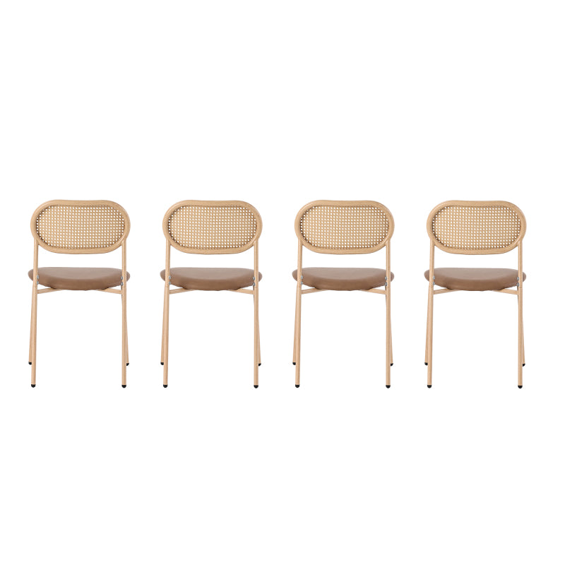 4er set Esszimmerstuhl, moderner, einfacher Freizeitstuhl mit vier Stützbeinen aus Metall, Rattan-Freizeitstuhl, Wohnzimmer- und Schlafzimmerstuhl, Braun