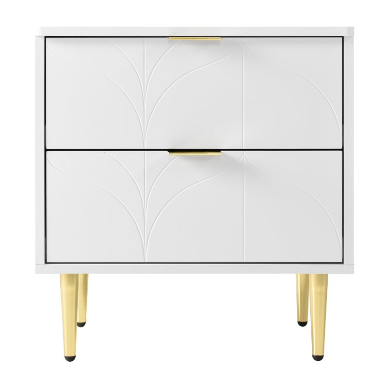 Moderner Nachttisch mit vergoldeten Füßen und Knöpfen, florales Muster, 2er-Set mit 2 Schubladen, lackiert, Ecken mit Anti-Bump-Design, 50B*40T*54H cm, weiß