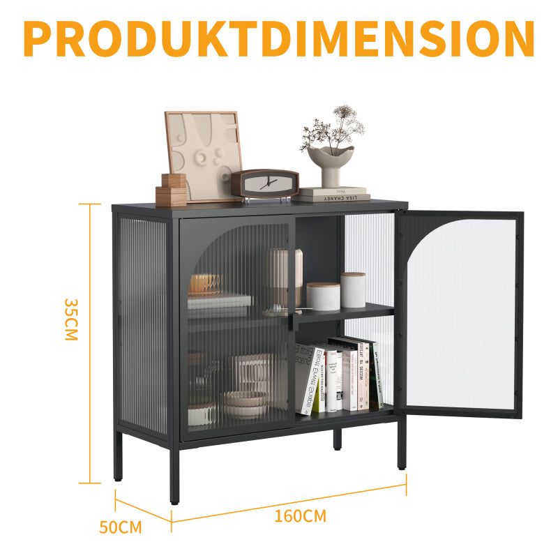 Metallseitenbrett-Schrank, Akzent-Speicherschrank mit 2 Glasklappen, Moderner Kaffebar-Schrank mit Einstellbaren Regalen für Küche, Wohnzimmer und Flur, eisenhaltig, H80cm×B80cm×T35cm