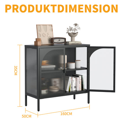 Metallseitenbrett-Schrank, Akzent-Speicherschrank mit 2 Glasklappen, Moderner Kaffebar-Schrank mit Einstellbaren Regalen für Küche, Wohnzimmer und Flur, eisenhaltig, H80cm×B80cm×T35cm