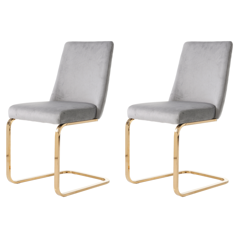 Samt-Esszimmerstuhl, 2er-Set, Lounge-Sessel, Diamant-Rücken-Design, mit goldfarbenen Metall-Stützbeinen, Grau