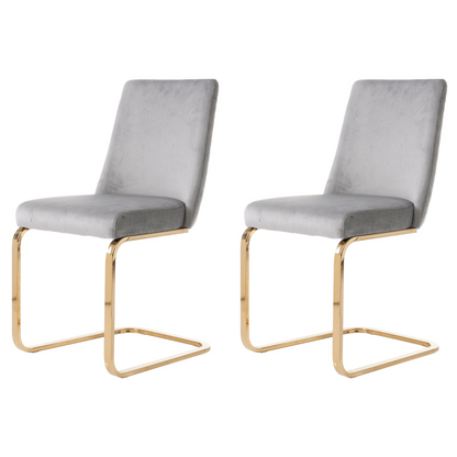 Samt-Esszimmerstuhl, 2er-Set, Lounge-Sessel, Diamant-Rücken-Design, mit goldfarbenen Metall-Stützbeinen, Grau