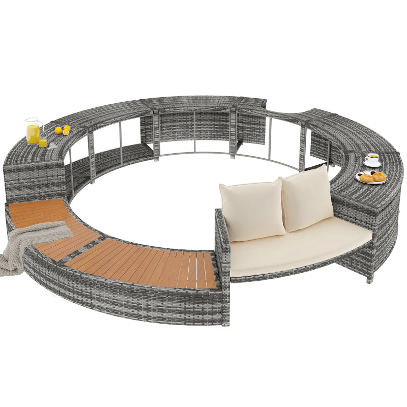 Garten-Lounge-Set mit runder Couch, Gartenmöbel-Set, Lounge-Set, für Whirlpool und Pool, mit verstellbaren Füßen, inklusive Kissen, Möbel für Terrasse, Garten oder Poolbereich(previous sku:HW00004AAA)