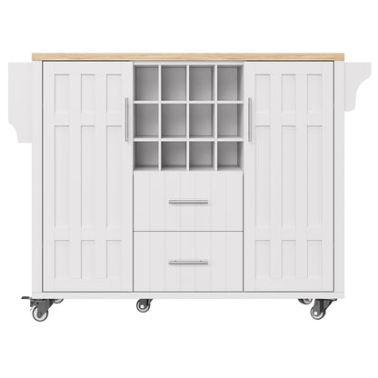 Kücheninsel mit herausnehmbaren Trennwänden, Esszimmerwagen mit Arbeitsplatte, Buffetschrank, Esszimmerwagen mit Holzmaserung, seitlicher Handtuchhalter, mit Weinregal, mit Rollen, weiß