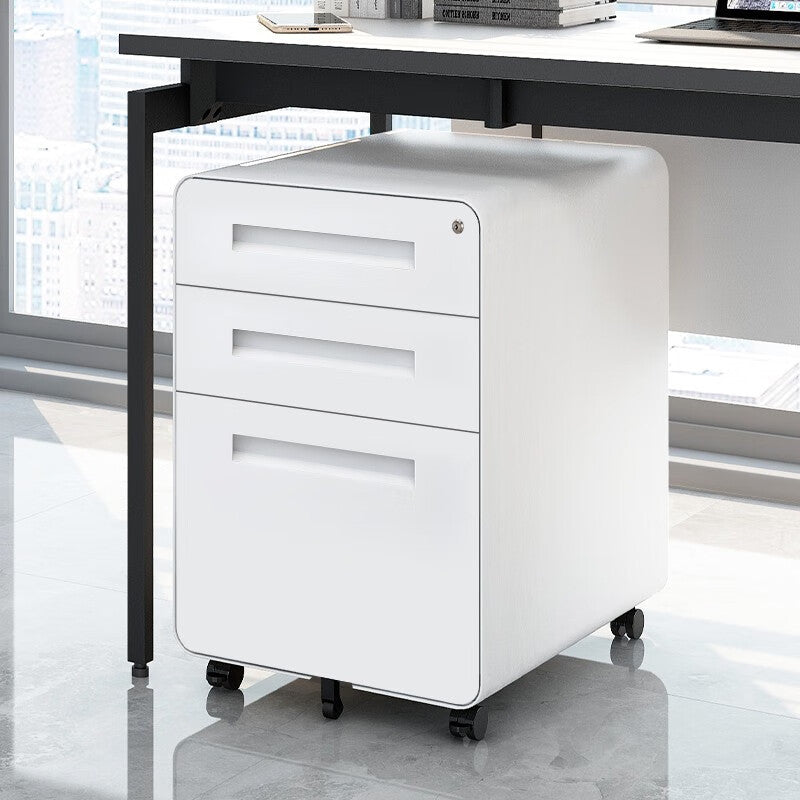 3 Drawer Mobile File Cabinet Under Desk Office,Simple Style Versatile Storage Cabinet for Legal/Letter/A4 Files, 5 Wheel Design Anti-Tilting Cold Rolled Steel Waterproof Moisture-Proof White