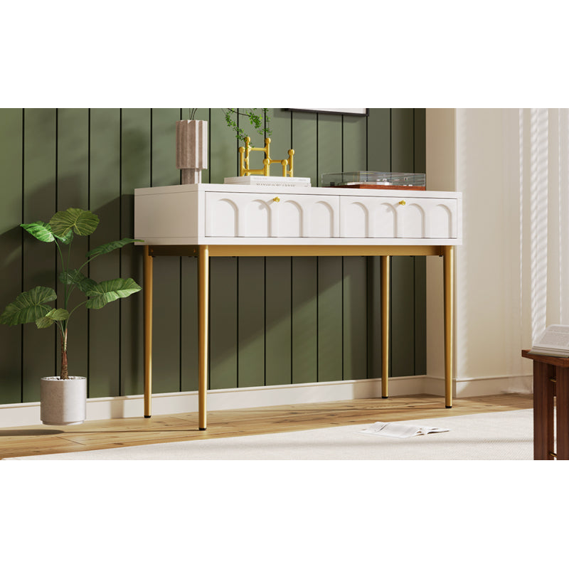 Schminktisch mit 2 Schubladen 76.5cm Höhe ,Kommode Schlafzimmer Highboard Weiss Sideboard Schubladenkommode Kommode für Schlafzimmer, Creme-Weiß -H76.5/B100/T45 cm