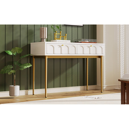 Schminktisch mit 2 Schubladen 76.5cm Höhe ,Kommode Schlafzimmer Highboard Weiss Sideboard Schubladenkommode Kommode für Schlafzimmer, Creme-Weiß -H76.5/B100/T45 cm