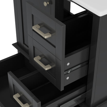 Badezimmerschrank 73x45,5x83,5 cm mit Keramikwaschbecken, 3 Soft-Close-Schubladen, Türregal, verstellbarem Fach, Schwarz