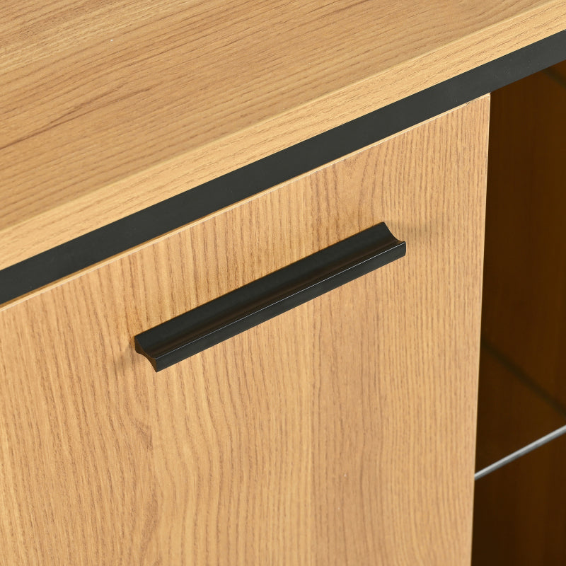 Sideboard mit drei Schubladen, exquisite Maserung. Modernes Sideboard in Holzfarbe mit Ablagefächern – stilvolle und funktionale Wohnmöbel. Schwarz und Holzfarbe.