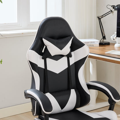 Gaming Stuhl Racing Design, 155° Liegefunktion, Fußstütze, Lendenmassage, Schwarz+Weiß