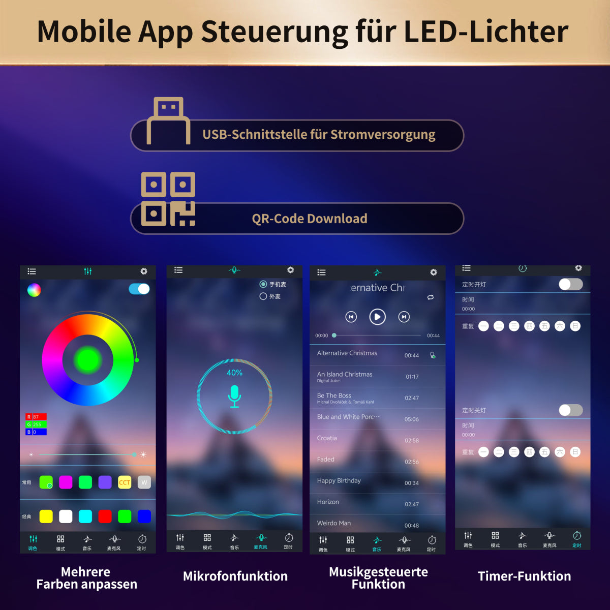 Bartisch ausziehbar 135-203cm, 360° drehbarer Stehtisch mit App-LED-Steuerung & Musik-Modus, Weißer Hochtisch mit 4 Schubladen & Regal