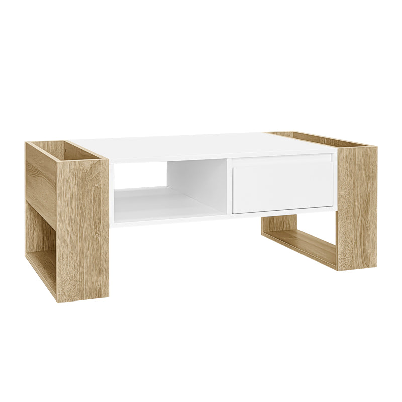 Moderner Couchtisch 105 x 60 x 40 cm - teilweise hochglanz, mit Schubladen und offenen Fächern
