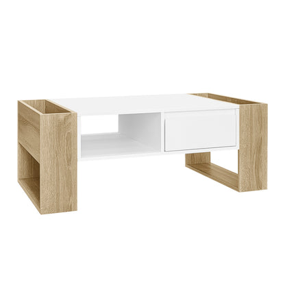 Moderner Couchtisch 105 x 60 x 40 cm - teilweise hochglanz, mit Schubladen und offenen Fächern