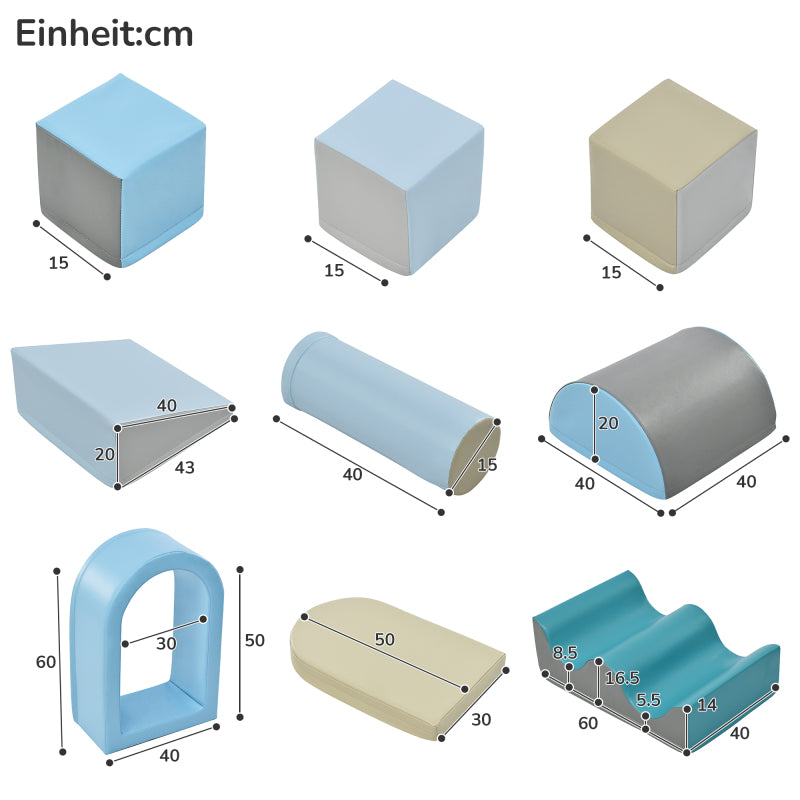 9 TLG Bausteine zum Toben & Klettern. Bausteine für Kinder. Treppen, Rutsche und Bällebad für Kinder für Vorschulkinder und Babys, weiche Bausteine, bunt. Ohne Kugel.