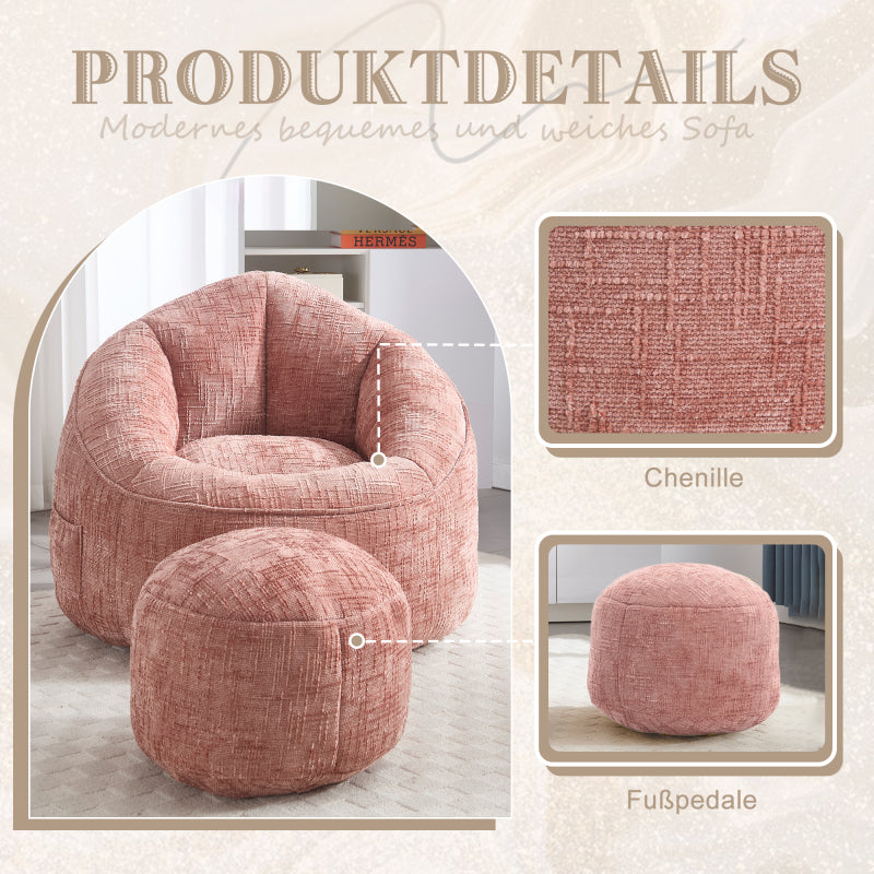 Sitzsack Sofa Stuhl für Erwachsene mit Fußstütze, Rosa