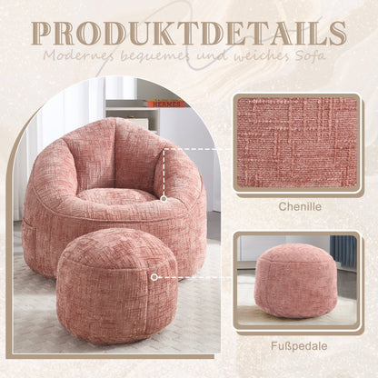 Sitzsack Sofa Stuhl für Erwachsene mit Fußstütze, Rosa