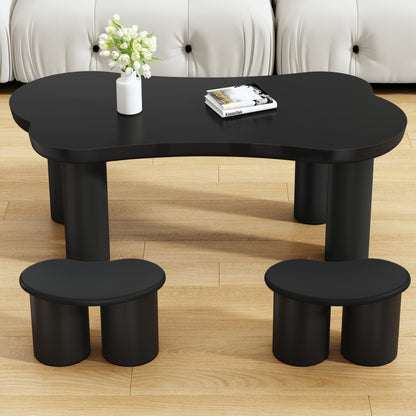 Unregelmäßiger Couchtisch in Knochenform mit 2 kleinen Bänken, großer Couchtisch L 113 cm, B 58 cm, H 40,5 cm, Tischplatte aus MDF und Beine aus PVC mit Filzboden, unregelmäßiger Couchtisch