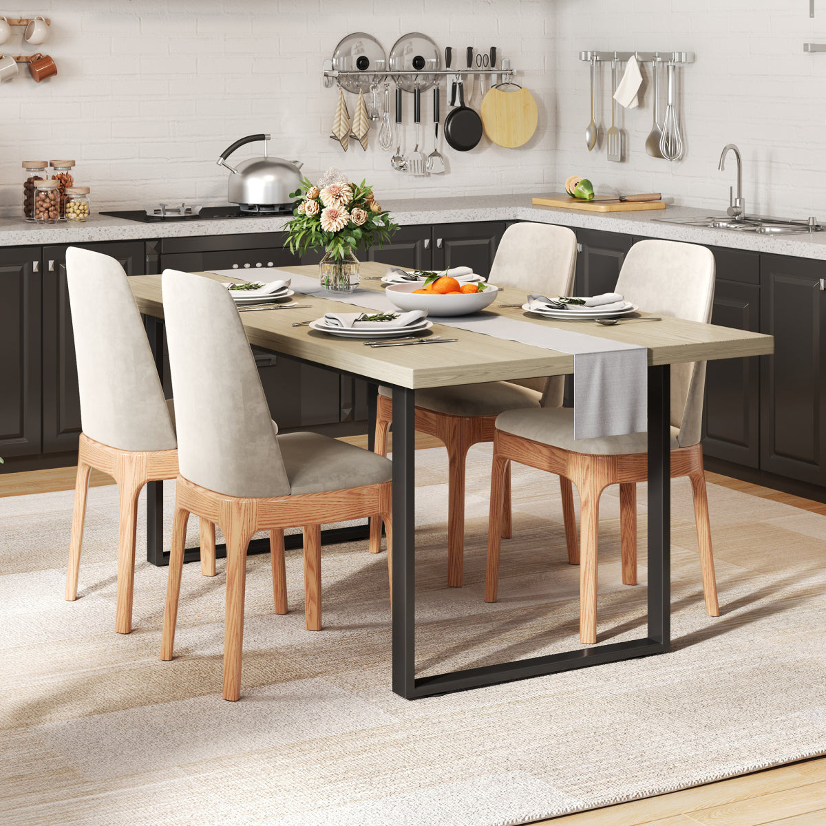 Esstisch 160x80 cm (6-8 Personen), Küchentisch Modern, S-Form Metallgestell, 4 cm Tischplatte, Verstellbare Füße