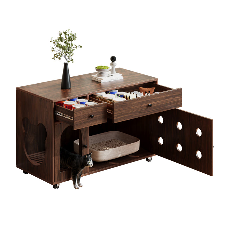 Katzenschrank/Katzenhaus mit abnehmbare Sandablassplatte, geruchsisoliert, ohne Katzenklo, 100×45×66 cm, Nussbaumfarbe