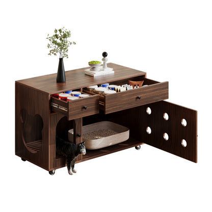 Katzenschrank/Katzenhaus mit abnehmbare Sandablassplatte, geruchsisoliert, ohne Katzenklo, 100×45×66 cm, Nussbaumfarbe