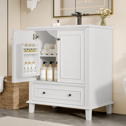 Bodenstehender Badezimmerschrank mit Waschbecken, Waschtisch, feuchtigkeits- und wasserdicht, integriertes Keramik Waschbecken, weiß