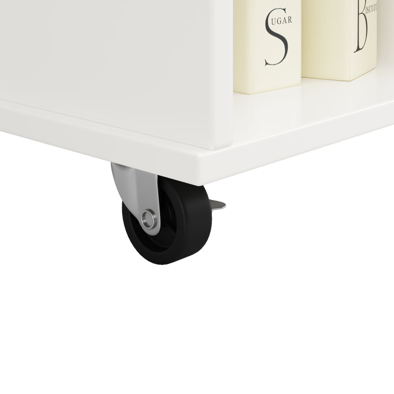 Moderne Kücheninsel (127×46×91,5cm) Küchenschrank Essschrank mit Holzmaserung Esswagen mit multifunktionalem Stauraum und herausnehmbaren Trennwänden, weiß