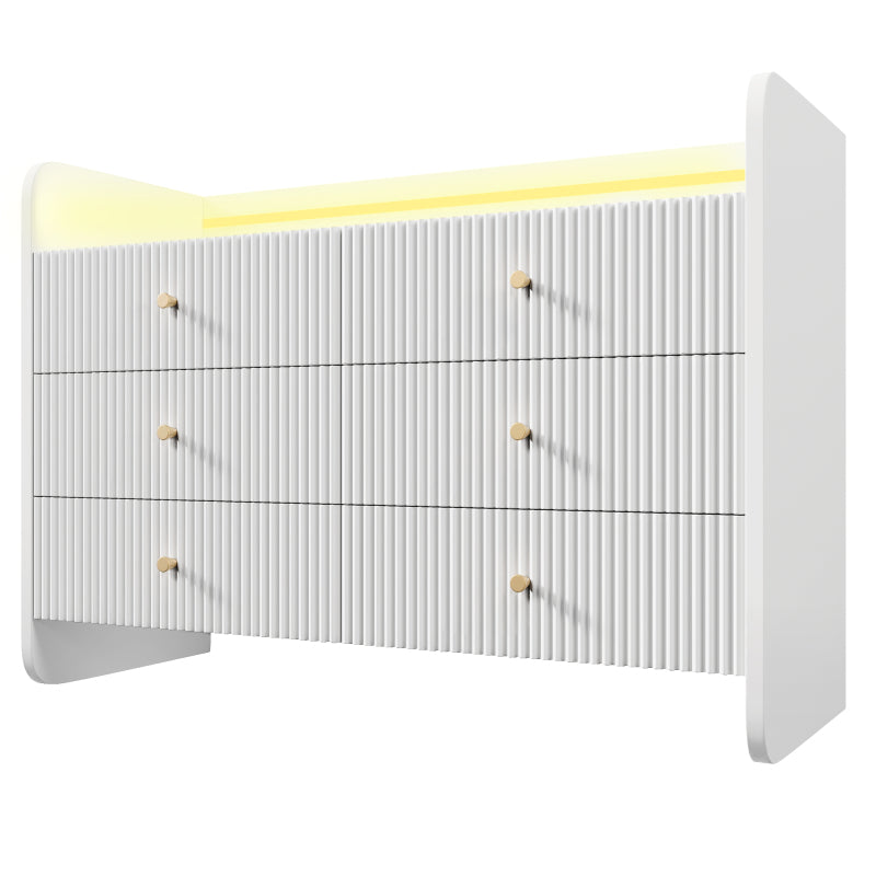 Sideboard, Kommode mit LED-Beleuchtung und 6 Schubladen, Wellenförmiges Rillendesign, Moderner Schrank für Wohnzimmer und Schlafzimmer, 120x40x75cm, Weiß