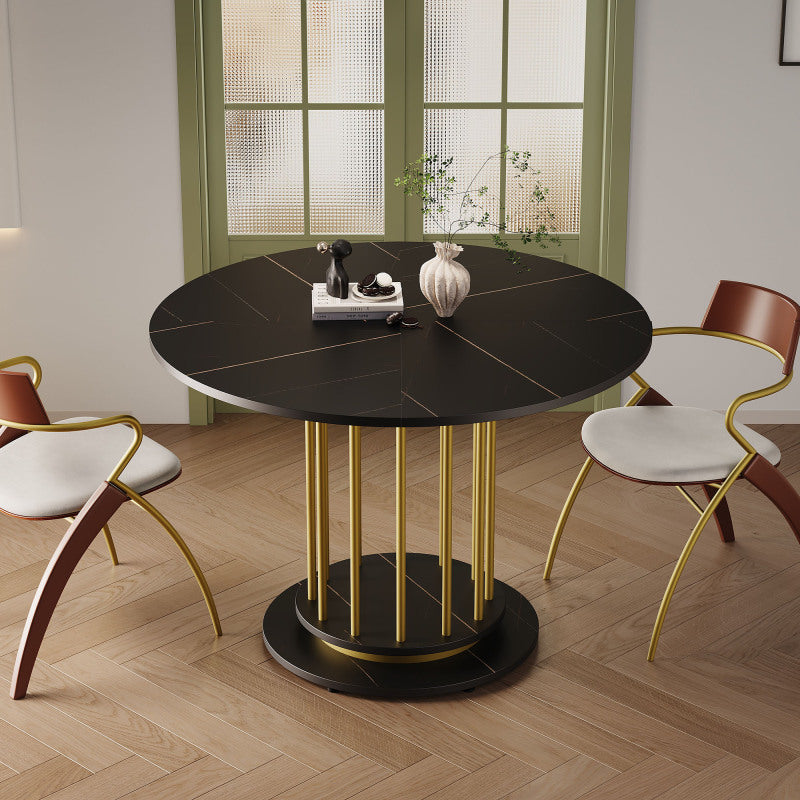 Runder Esstisch mit Marmoroptik Modernes Design mit Metallgestell, Schwarz+Gold
