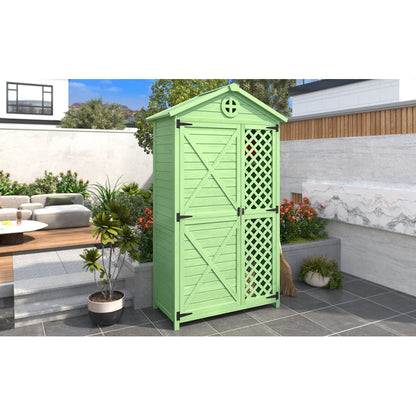 Outdoor Holz Gartenmöbel Aufbewahrungsschuppen, Werkzeughaus für Garten, Terrasse, verblassungsfrei, wetterfest, wartungsfrei, umweltfreundlich, sicher und geschützt, grün