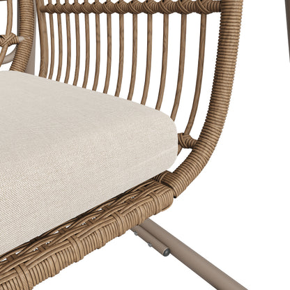 Gartenschaukel, Hollywoodschaukel mit Rückenlehne, Gartenmöbel-Set für den Außenbereich,Doppelschaukel aus PE-Rattan, 2 Sitze, Brauner Sitzrahmen und beiges Kissen