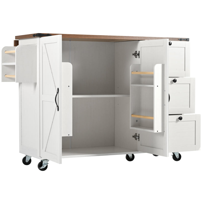 Kücheninsel, Servierwagen mit ausziehbarer Arbeitsplatte, Küchenschrank,Küchentrolley,Speisewagen mit Holzmaserung, Speisewagen mit zwei Türen und drei Schubladen