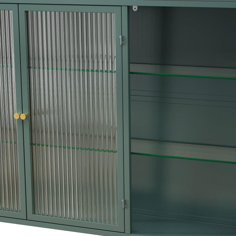 3 Door Arched Wall Mounted Glass Cabinets for Kitchen, Living Room and Bathroom(Dark green)