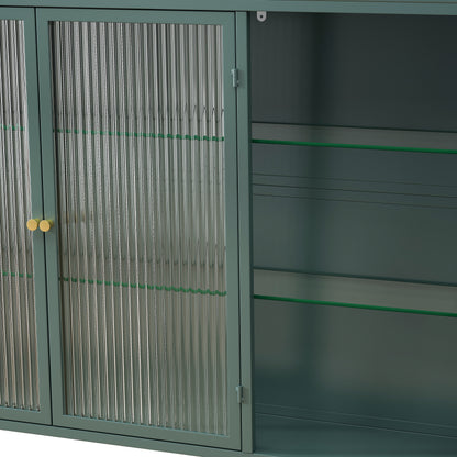 3 Door Arched Wall Mounted Glass Cabinets for Kitchen, Living Room and Bathroom(Dark green)