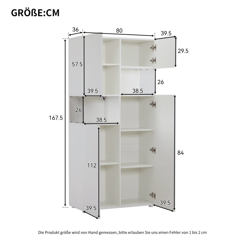 Vitrine mit LED-Beleuchtung, Hochschrank mit transparentes Acryl, für Wohnzimmer Büro Küche, offene Lagerung, Weiß