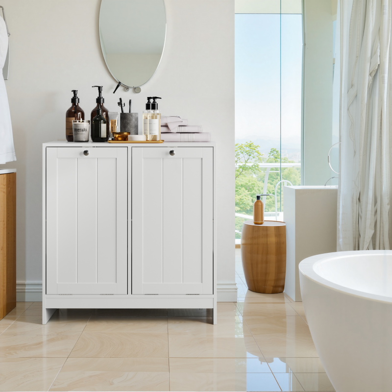Badezimmer-Wäschekorb-Aufbewahrungsschrank, freistehender Home-Organizer, weiß