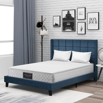 Polsterbett Mit seinem gepolstertes Kopfteil Doppelbett mit Lattenrost, 140x200cm ,in Blau Leinen,  mittelfest (Mit Federkernmatratze)