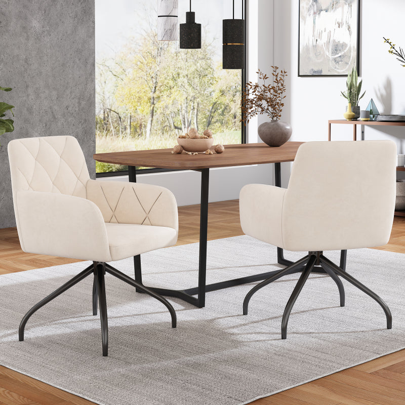 2er Set 360° Drehbarer Esszimmerstühle mit Rautenmuster, Samt,Beige