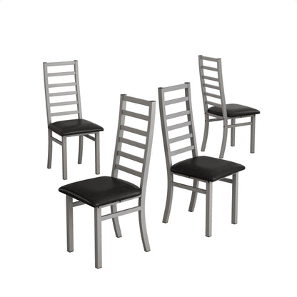 Metal Dining Chairs Set of 4, Steel Legs and PU Leather Seats, High Back Armless Dining Chairs, for Kitchen, Living Room, Grey