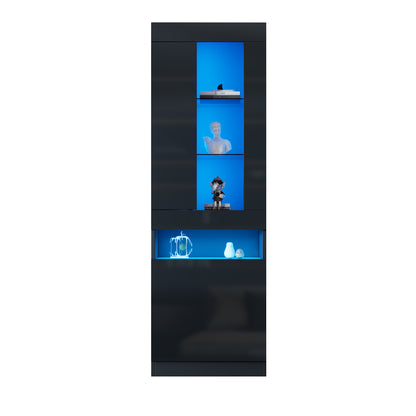 Vitrine Schwarz Hochglanz, LED-Beleuchtung, 180 cm, Glaskantenbeleuchtung