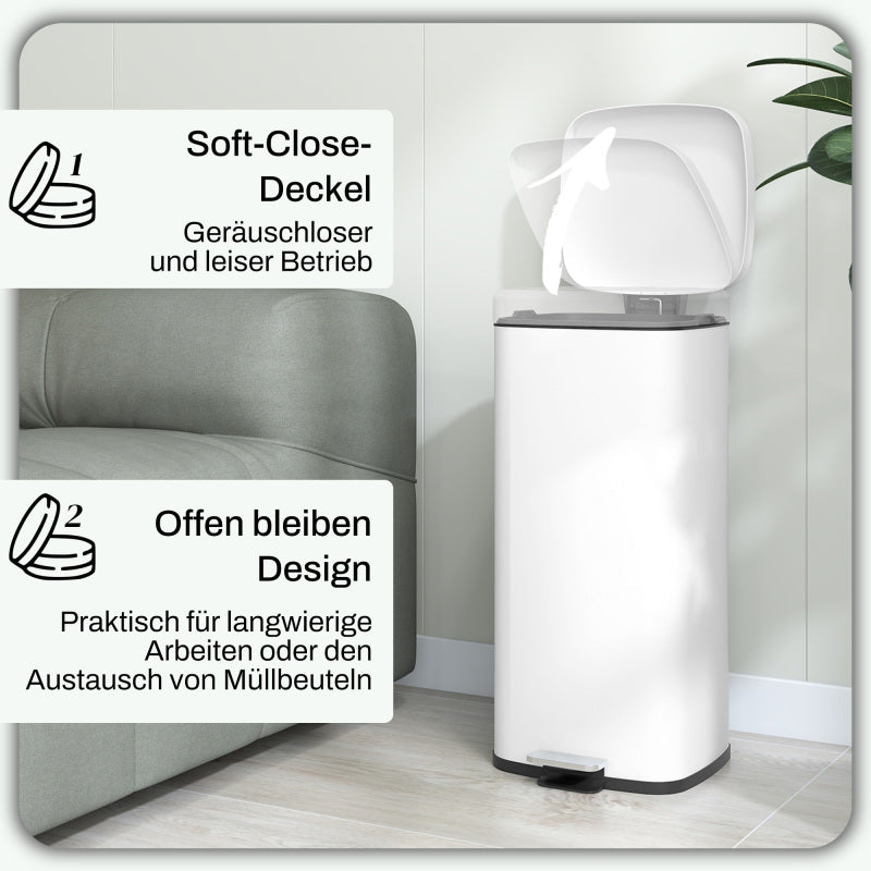Treteimer 30L Kosmetikeimer mit Deckel und Fußpedal, Metall Müllbehälter mit Inneneimer für Wohnzimmer & Büro